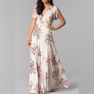 Blush Floral Wrap Maxi Dress
